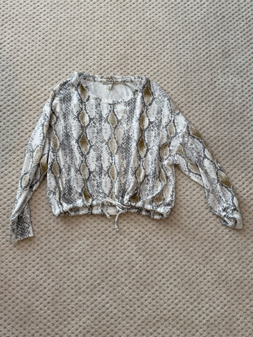 Express Long Sleeve Snake Print Top in White and Olive